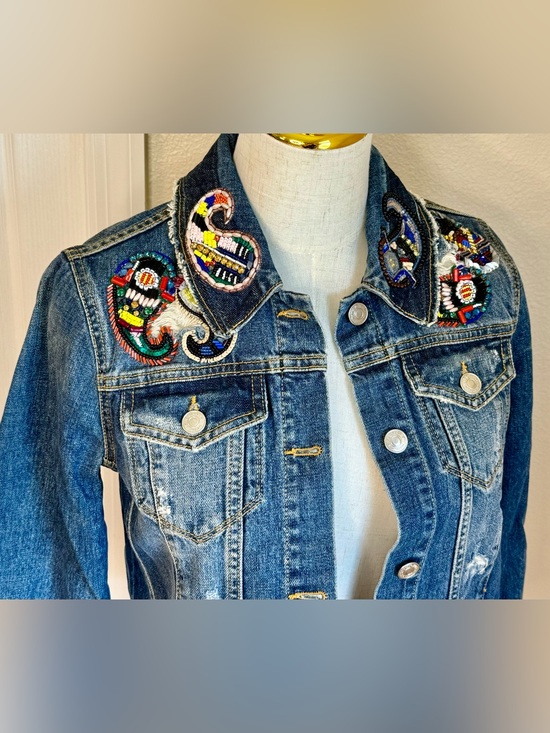 MSGM Jackets & Blazers - MSGM Beaded Embellished Designer Denim Jacket Size 38 XS Made in Italy